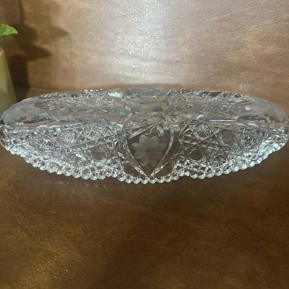 Vintage American Brilliant Period Cut Crystal Glass Relish Celery Dish